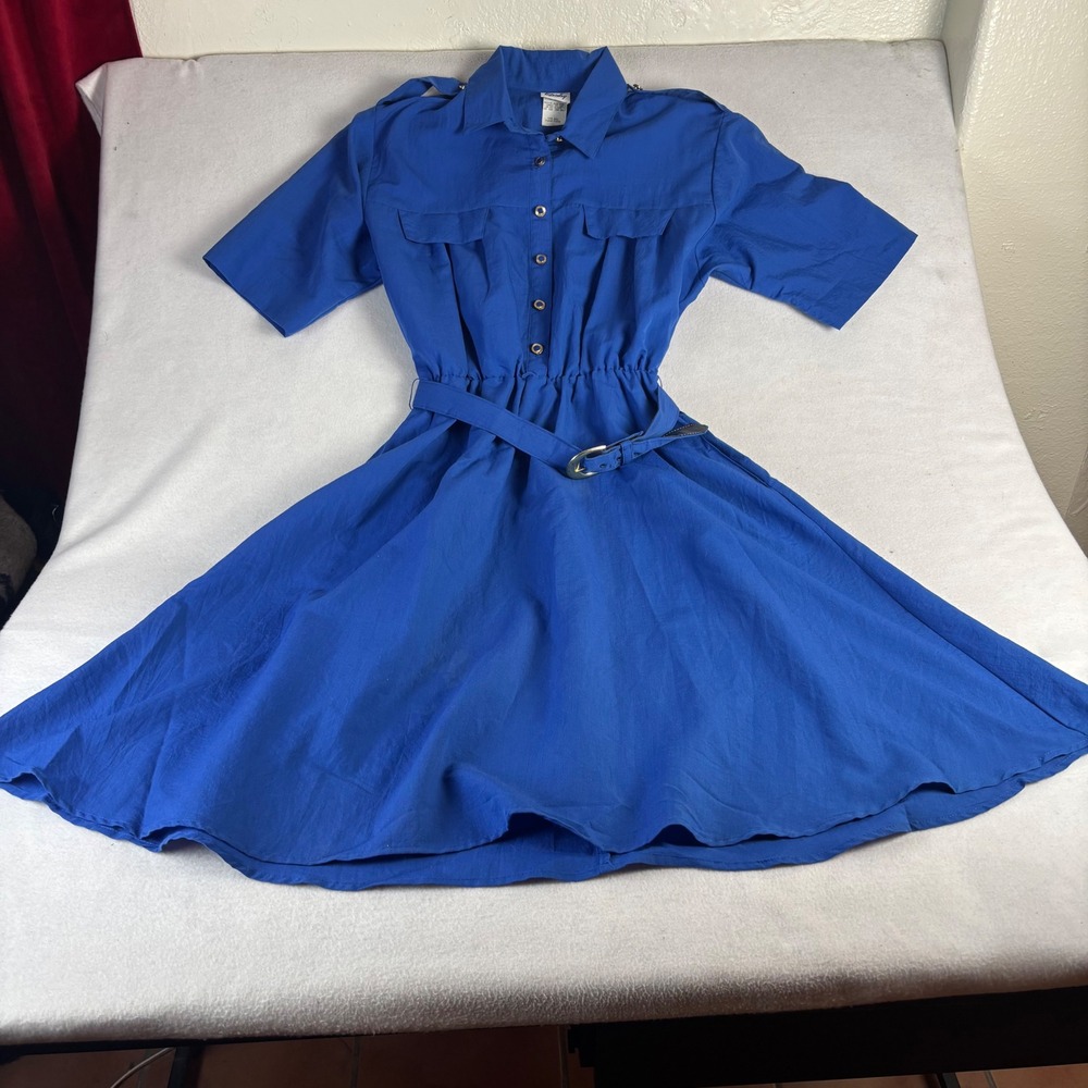 Tapestry Vintage Royal Blue Utility Shirt Dress Belted Safari Midi Women's 14